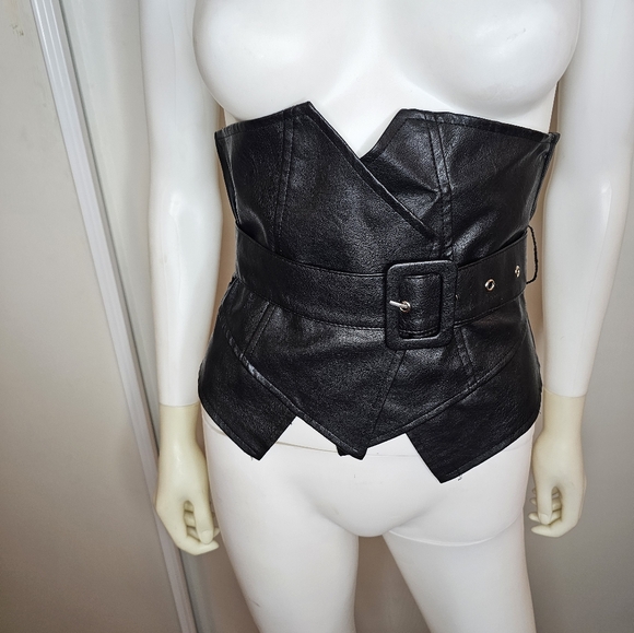 Womens Belted Faux Leather Corset Bustier Size S/M Sexy Clubwear - Picture 11 of 16